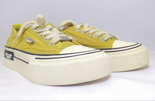 Kamiya Herc canvas lace-up sneakers in yellow with a white rubber sole