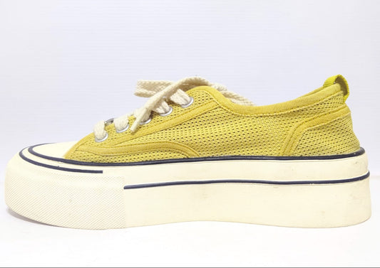 Kamiya Herc canvas lace-up sneakers in yellow with a white rubber sole