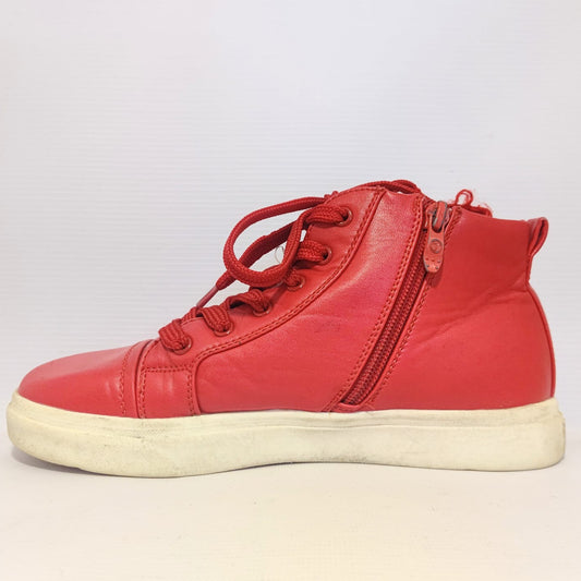 TONGTIAN Zip-up Sneakers Red Leather Top with Rubber Sole