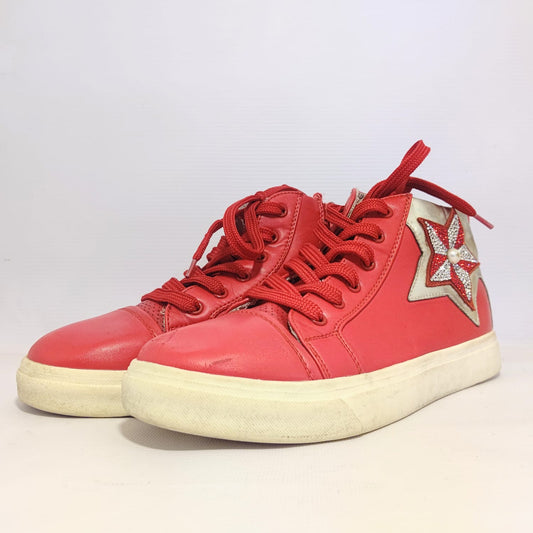 TONGTIAN Zip-up Sneakers Red Leather Top with Rubber Sole