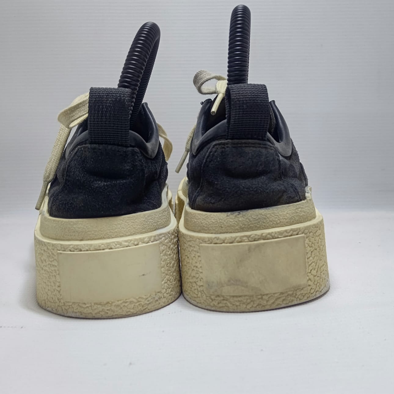 Black Leather High Sole Sneakers