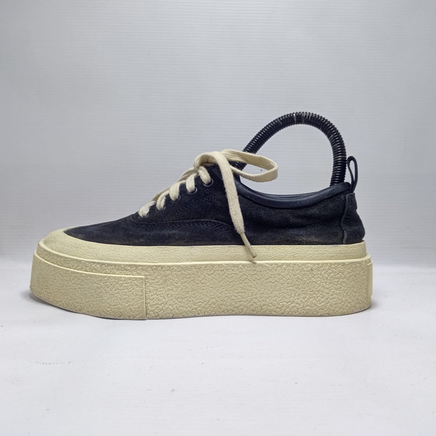 Black Leather High Sole Sneakers