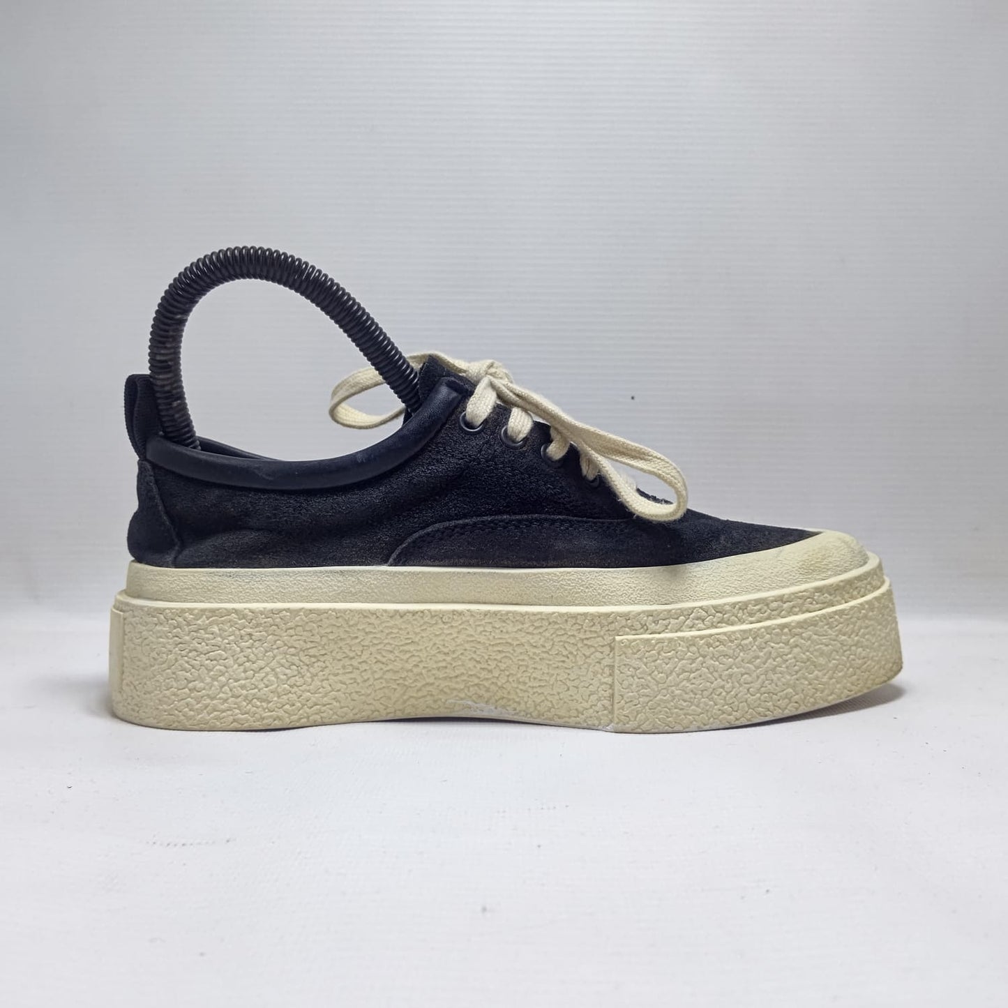 Black Leather High Sole Sneakers
