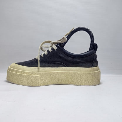 Black Leather High Sole Sneakers