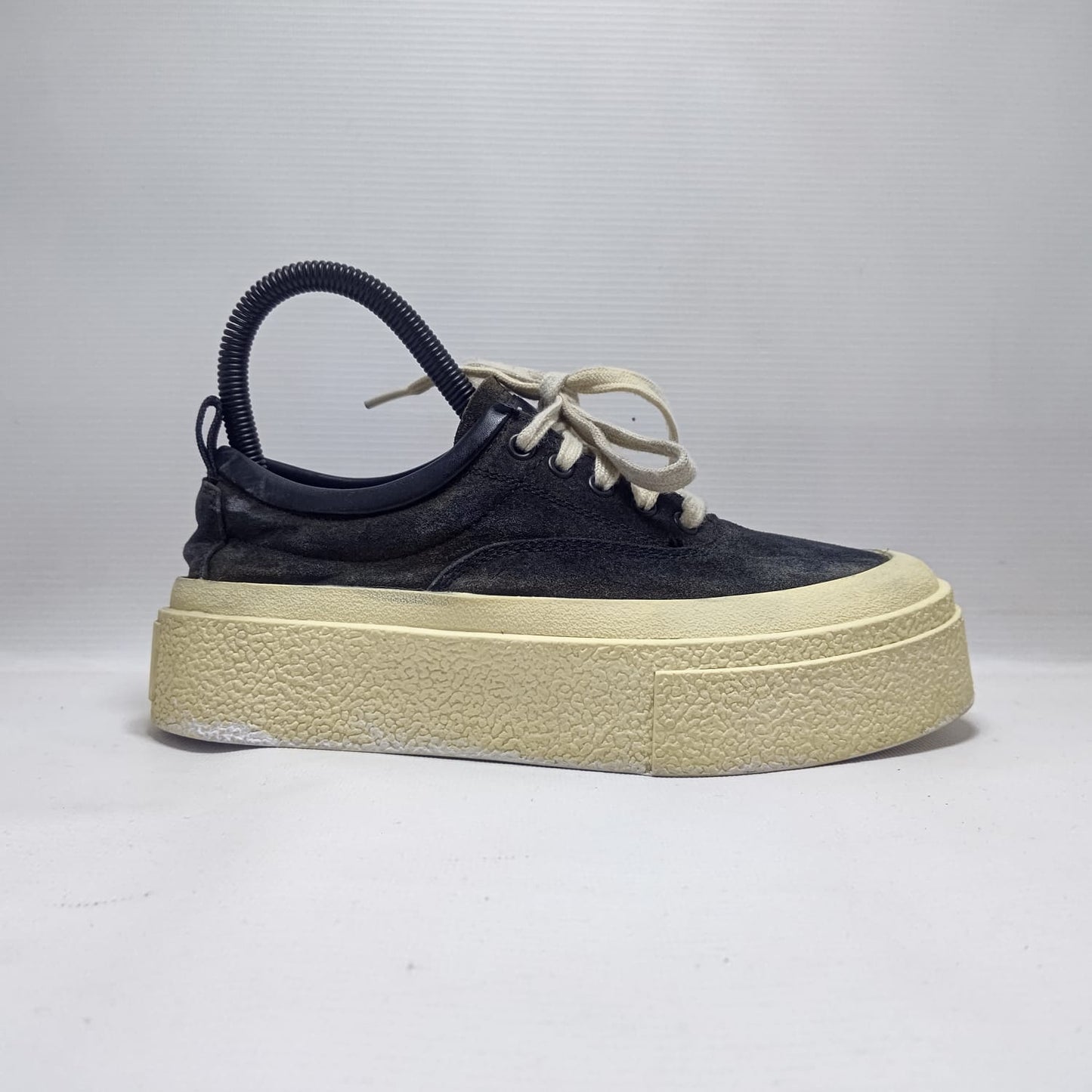 Black Leather High Sole Sneakers