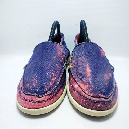 Crocs Walu canvas loafers in a purple and pink distressed colorway