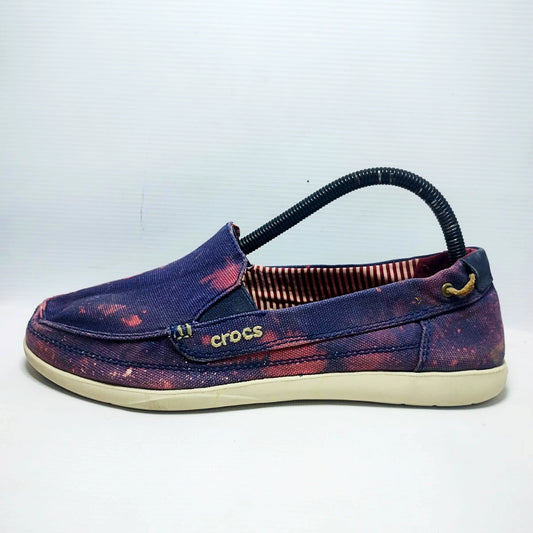Crocs Walu canvas loafers in a purple and pink distressed colorway