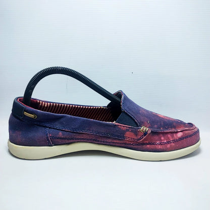 Crocs Walu canvas loafers in a purple and pink distressed colorway