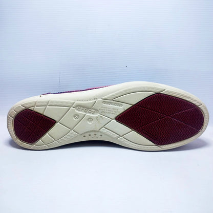 Crocs Walu canvas loafers in a purple and pink distressed colorway