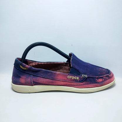 Crocs Walu canvas loafers in a purple and pink distressed colorway